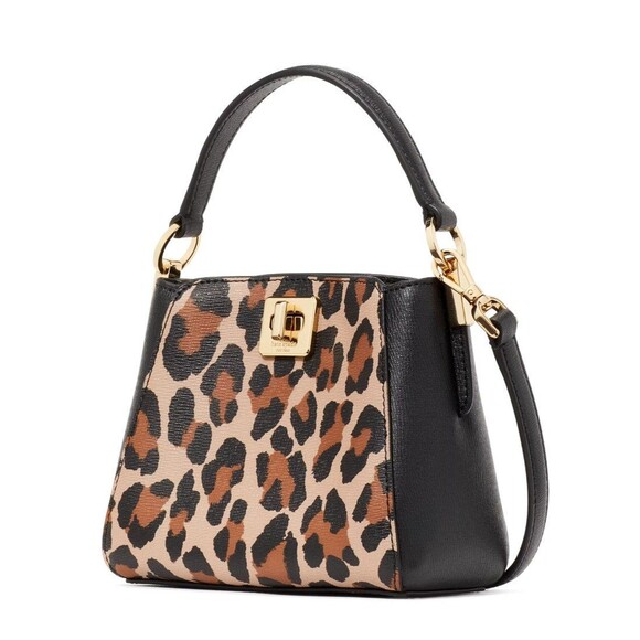 New Kate Spade Phoebe Spotted Leopard Mini Top Handle Crossbody Brown Multi - Picture 2 of 5